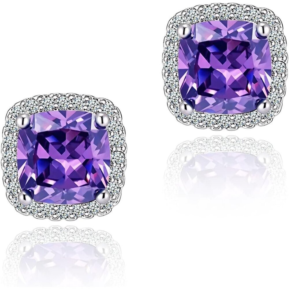 Women's Square Birthstone Cubic Zirconia Mall Dainty Purple Elegant Earring